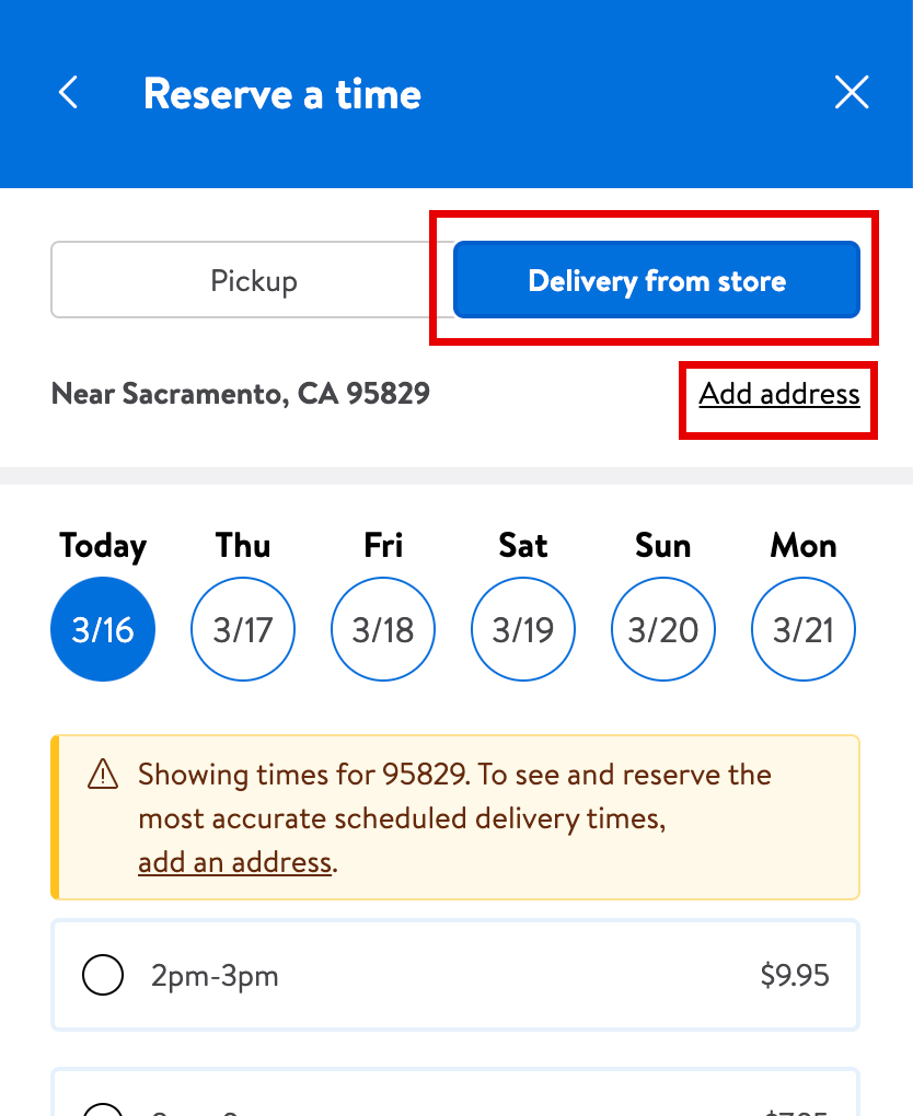 Walmart 網購教學8：點擊「Delivery from store」及「Add address」