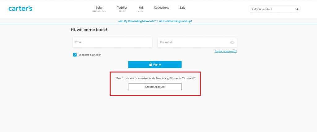 美國carter's官方網店註冊教學2-點create account