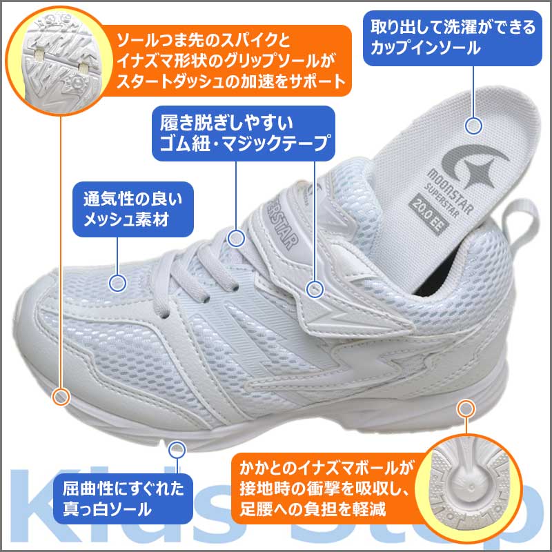 日本平價上學白球鞋推薦: Moonstar 白色魔術貼運動鞋