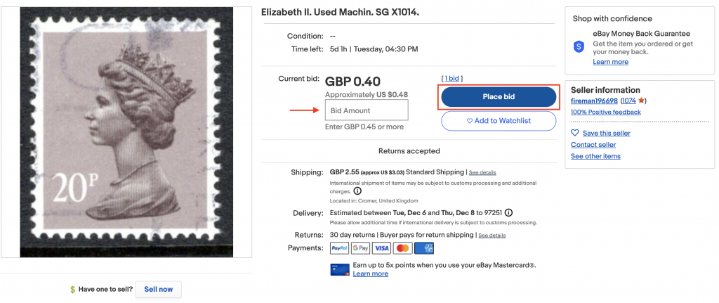 eBay購物教學-以競標方式下單2-選擇想購入的商品，於輸入出價後按「Place bid」