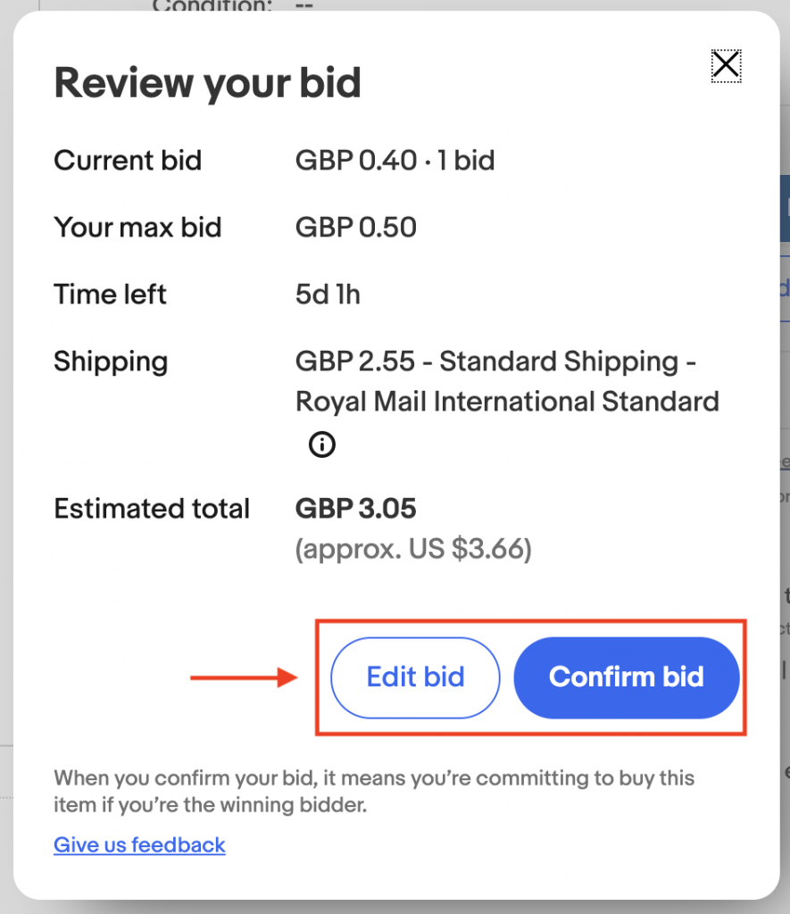 eBay購物教學-以競標方式下單3-檢視出價/可按修改或確認出價