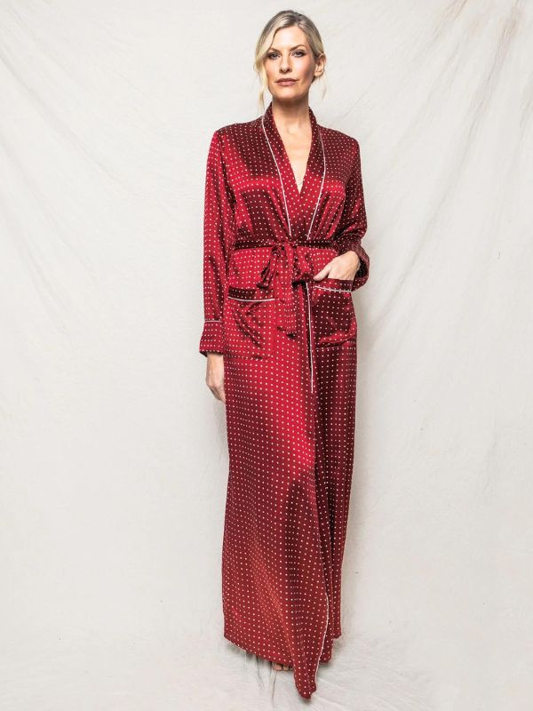 Petite Plume-100% Mulberry Silk Polka Dot Luxe Long Robe