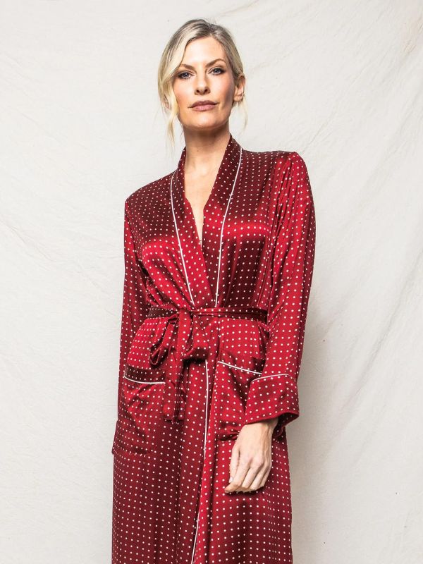 100% Mulberry Silk Polka Dot Luxe Long Robe