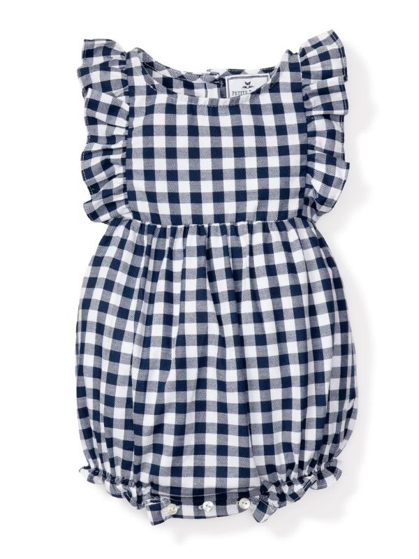 Navy Gingham Ruffled Romper