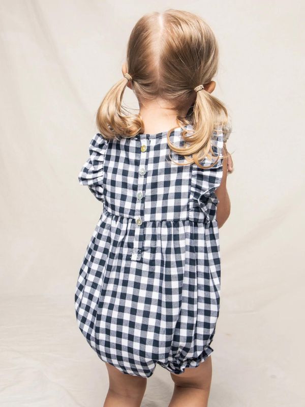 Petite Plume-Navy Gingham Ruffled Romper