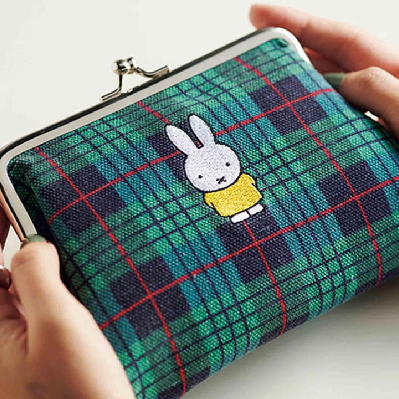 日本杂志赠品-Miffy 绿色格纹刺绣手提包