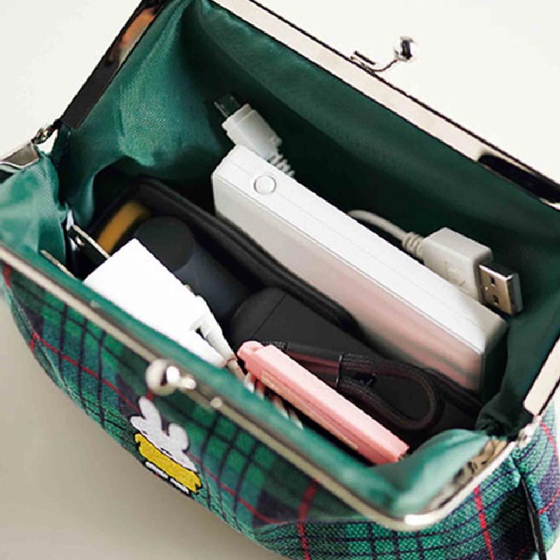 日本杂志赠品-Miffy 绿色格纹刺绣手提包