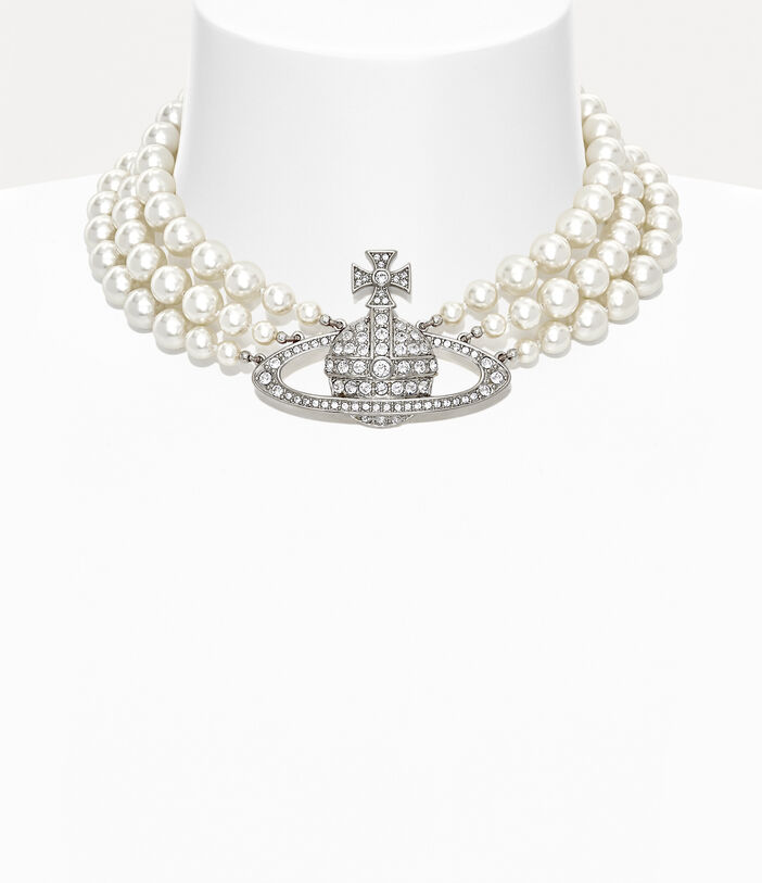 Vivienne Westwood THREE ROW PEARL BAS RELIEF CHOKER