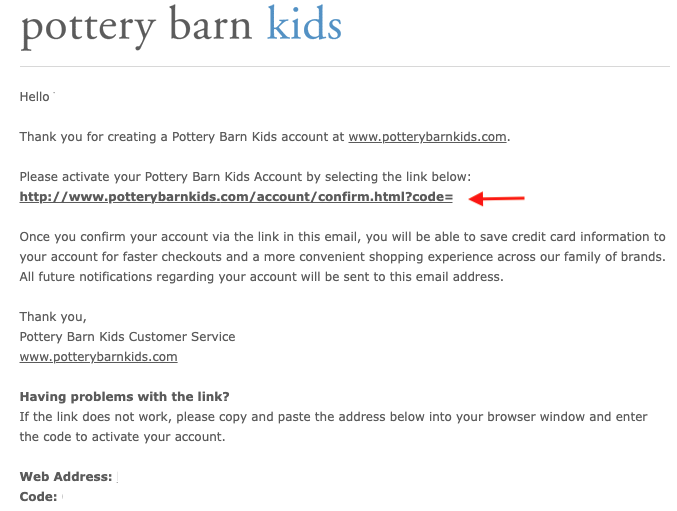 美國 pottery barn kids 網購教學7-你將會收到一封來自網站的電郵，點擊內附連結而進行會員認證