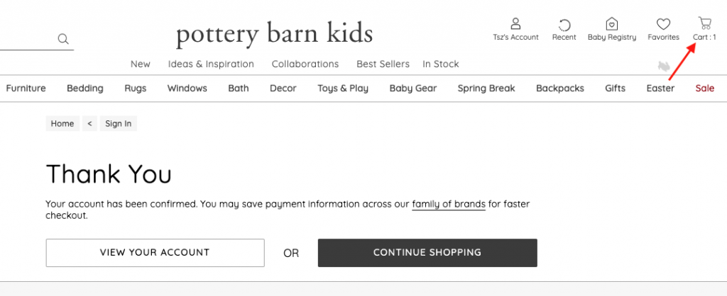 美國 pottery barn kids 網購教學8-點擊重返購物車