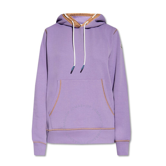 Moncler Ladies Purple Contrast-Trim Logo Hoodie 