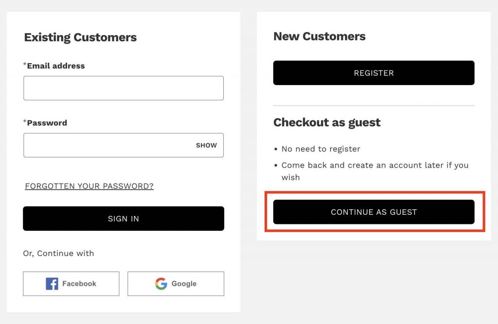 平價入手防曬產品方法Step 5： 可選擇以「Checkout as guest」進入付款頁面。
