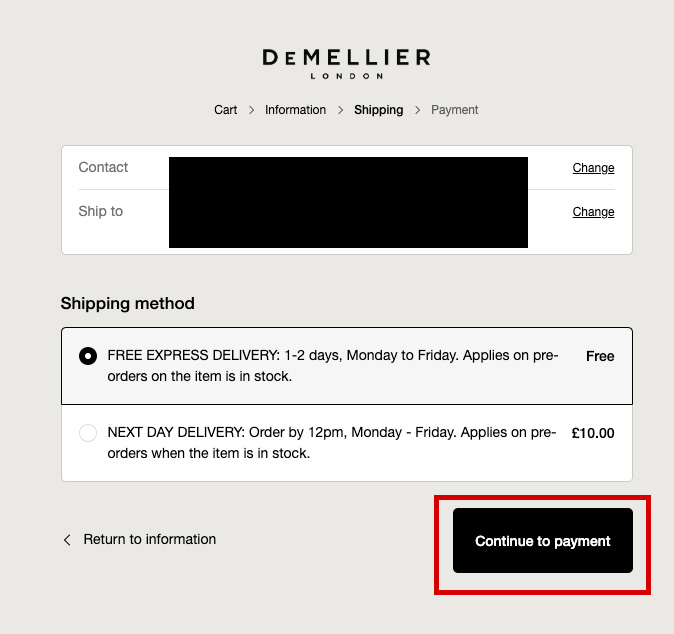 英國網購DeMellier包包教學6-選擇免費運送