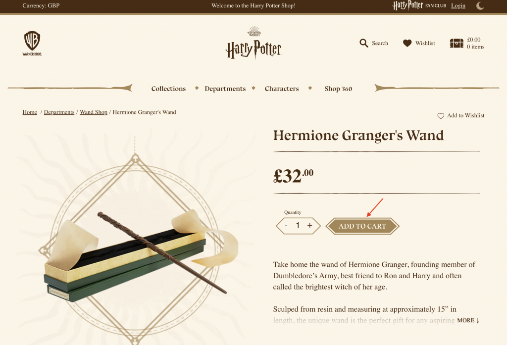 Harry Potter UK Shopping Tutorial 4: add cart