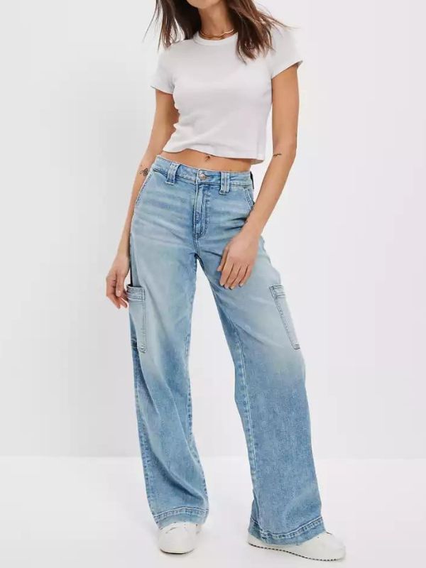 American Eagle - Dreamy Drape Super High-Waisted Cargo Baggy Wide-Leg Jeans