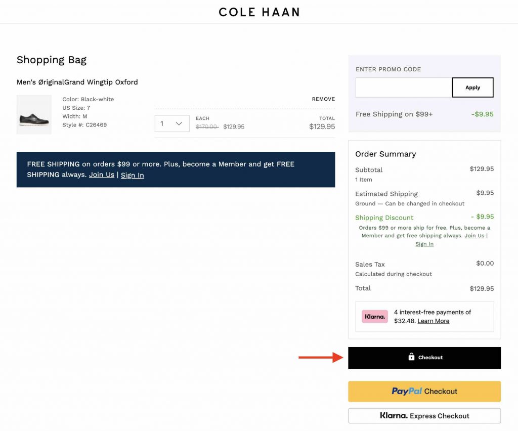 Cole Haan美國網購教學3：進入購物車，按「Checkout」