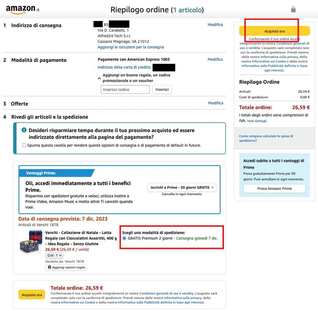 意大利 Amazon 購買Venchi教學4-輸入Buyandship義大利倉地址並付款