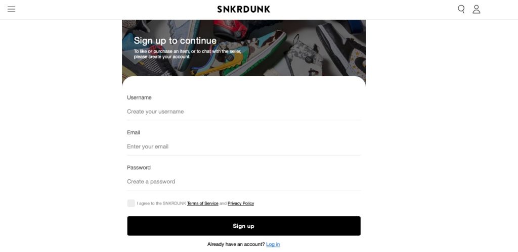 How to Register on SNKRDUNK-Visit SNKRDUNK Global and register for a member account.