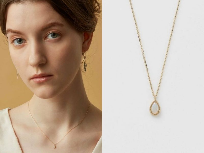  agete -  K10 蛋白石花瓣造型項鍊