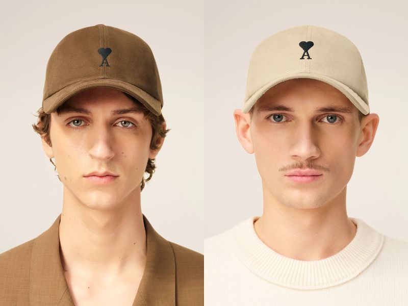 BROWN COTTON AMI DE COEUR EMBROIDERY CAP