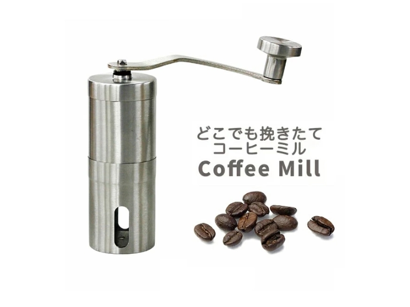 Alphax outdoor portable manual coffee grinder, featuring a washable stainless steel body and detachable handle
