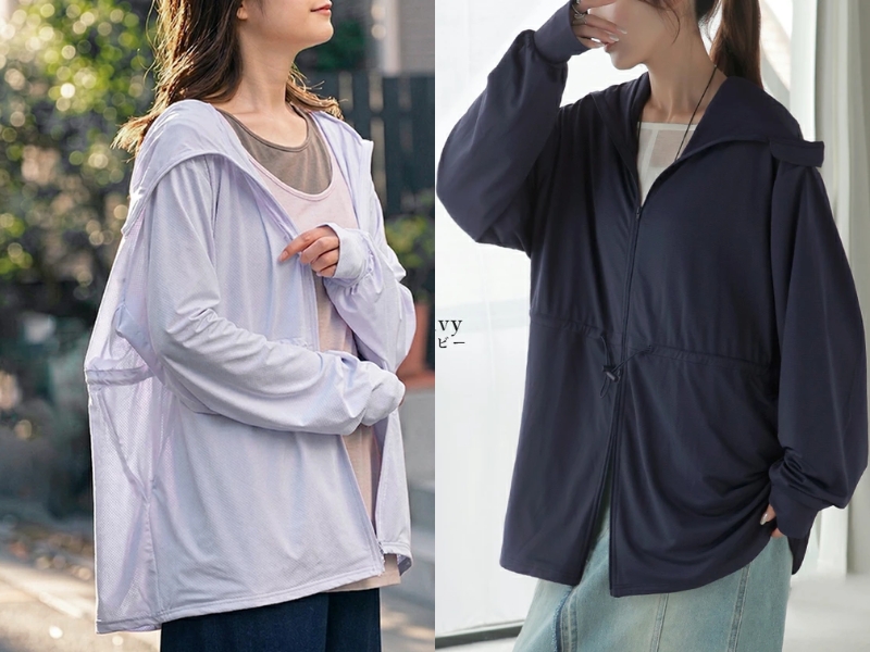 HUG.U wearable sunscreen UV cut long hoodie with cooling touch and thumb holes on Rakuten Japan