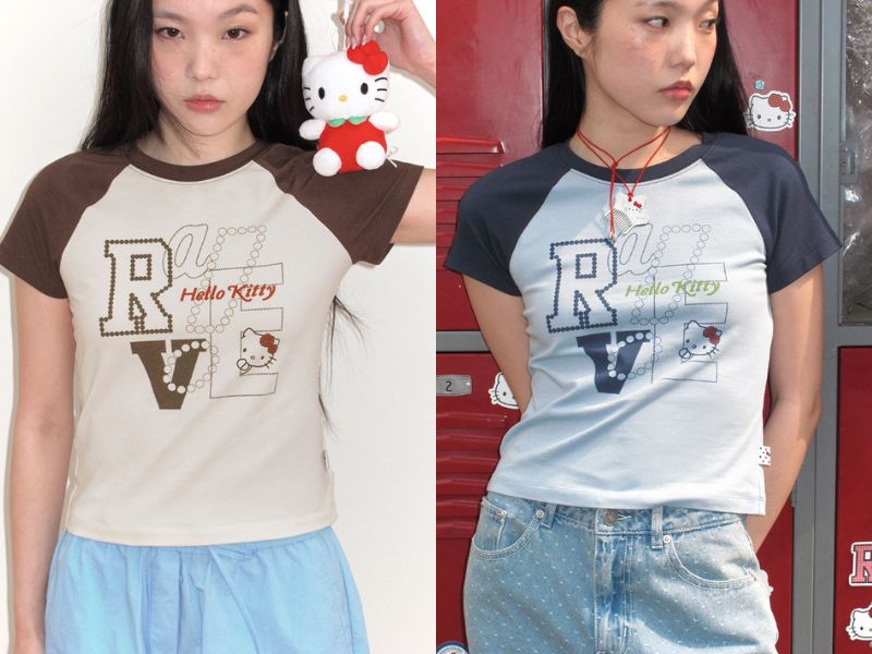 Raive x Hello Kitty raglan graphic T-shirt in retro style