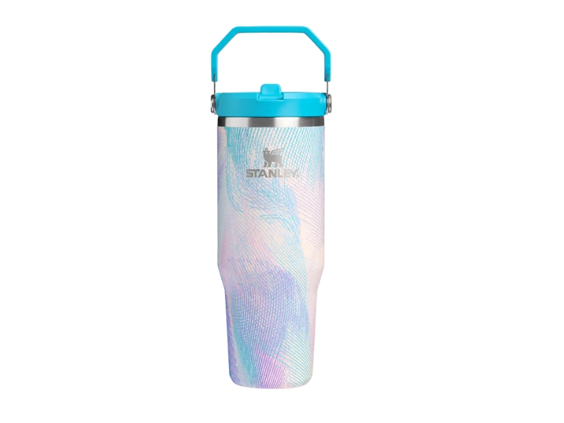 Sea Glass Plume Stanley 1913 IceFlow Flip Straw 30oz Tumbler featuring a folding handle and built-in straw, Summer Kickoff Sale.