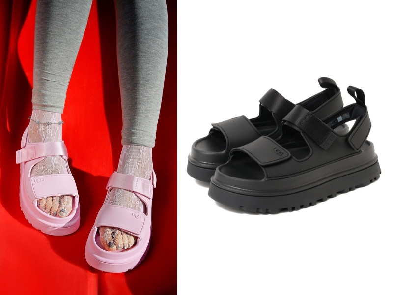 Ray BEAMS selected women's UGG Golden Glow platform waterproof sandals, offering a better price when bought online in Japan.