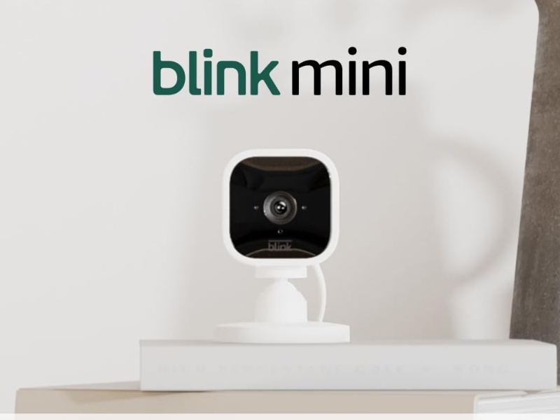 Amazon Blink Mini compact indoor smart security plug-in camera 1080p in white