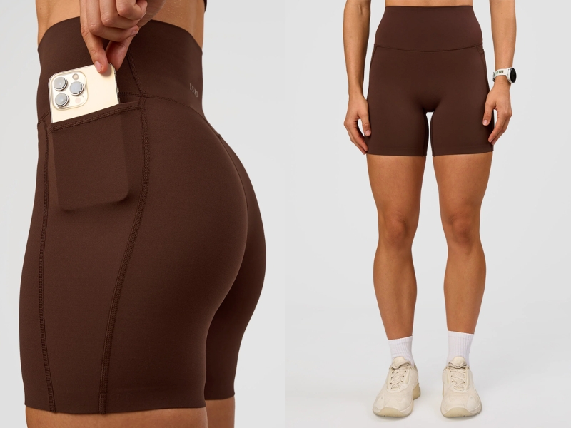 LSKD Elixir High Rise Workout Shorts with Pockets Hot Chocolate Brown