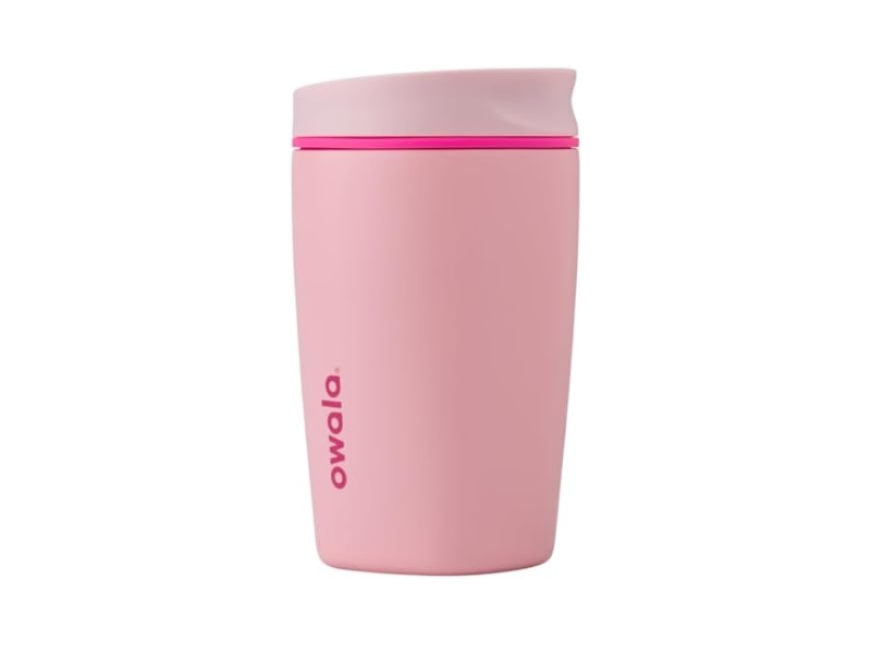 Owala SmoothSip Slider 12oz insulated stainless steel coffee tumbler with leak-proof lid in pink pucker up