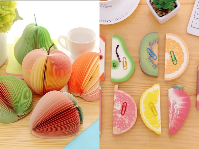 3D fruit shaped novelty memo pads set of 10 including apple and pear designs, cute stationery accessories for studying.