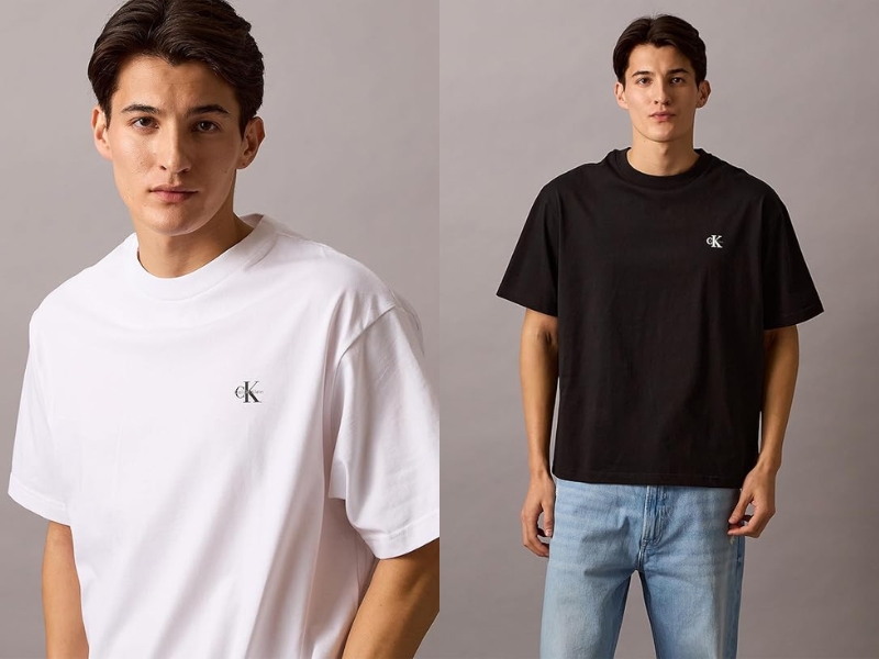 Calvin Klein classic Monogram crewneck short-sleeve T-shirts 2-pack, minimalist unisex casual apparel with subtle embroidered brand logo.