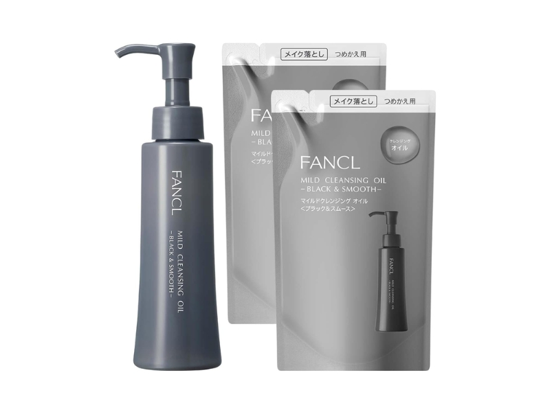 FANCL Mild Cleansing Oil Black & Smooth makeup remover 120ml bottle with 2 refill bags set for pore care and blackhead removal