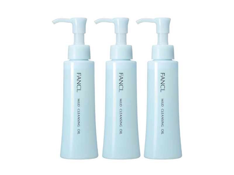 FANCL Mild Cleansing Oil 120ml bottle 3-pack, famous Japanese makeup remover for deep pore purifying and blackhead clearing.