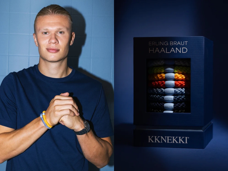 KKNEKKI Haaland Edition 8-pack woven hair ties in match-day colours with signature HAALAND bead