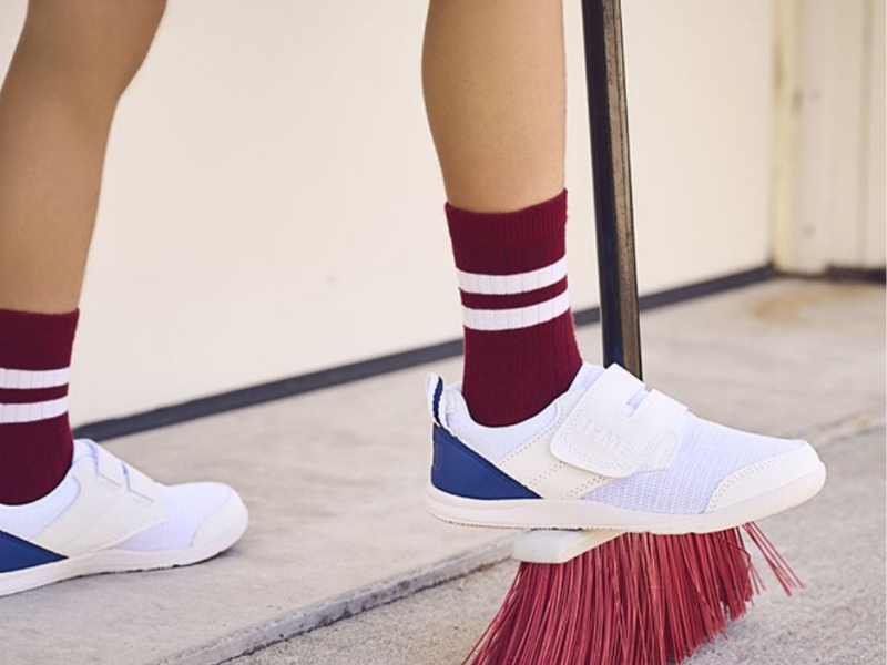 IFME kids white school shoes with breathable mesh and velcro strap, comfortable flexible sole for kindergarten and primary students.