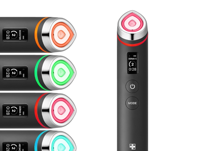 Medicube AGE-R Booster Pro 6-in-1 advanced facial treatment device with LED light therapy and ergonomic handle for home skincare.