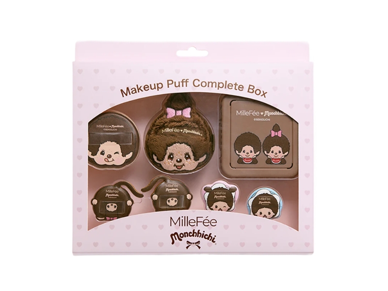 MilleFée x Monchhichi multi-purpose makeup puff set with adorable character design packaging.