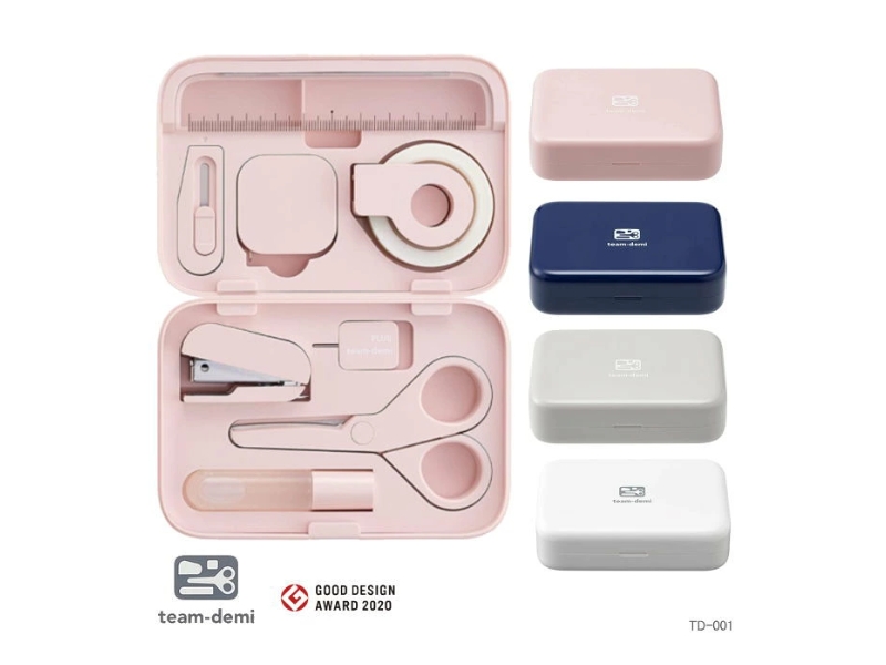 PLUS Team-Demi minimalist 8-piece magnetic stationery set in a compact case, Good Design Award winning desk accessory.
