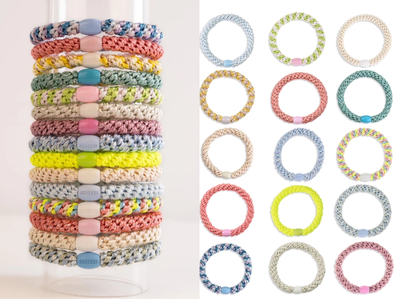 KKNEKKI Summer Selection 15-pack woven hair ties in a curated mix of neutral and trendy shades