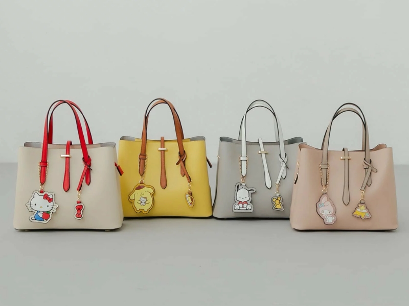 RODE SKO x Sanrio Characters collaboration handbag featuring character motif charm and exclusive printed inner lining.