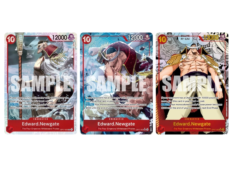 One Piece Card Game OP-17 Edward.Newgate OP17-005, a 10-drop that buffs a monocolored Leader's power by 8000 for a full turn cycle.