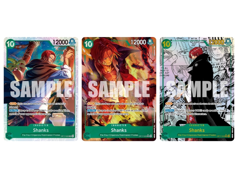 One Piece Card Game Green Character Shanks, a highly popular 12000-power finisher that rests all opponent's characters for a massive attacking advantage.