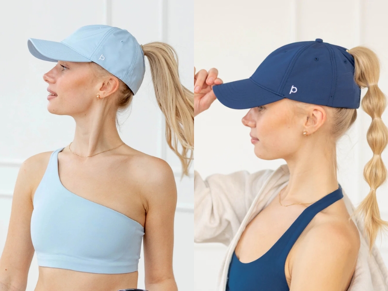 Ponyback Sporty Fit unstructured ponytail cap for workouts, UPF50 moisture-wicking gym hat with magnetic back opening