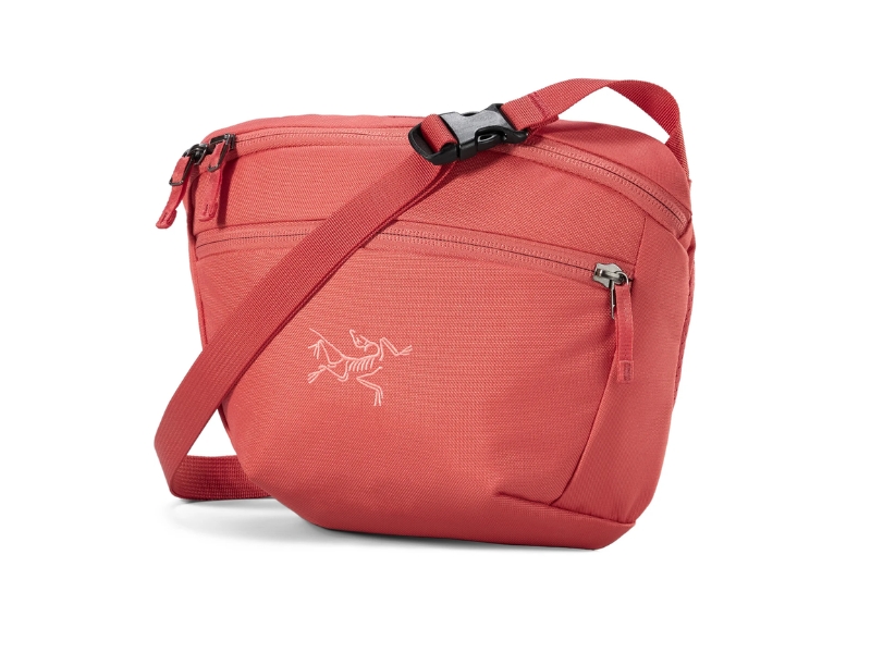 Arc'teryx Mantis 2 waist pack in Stone Red with front quick-access pocket