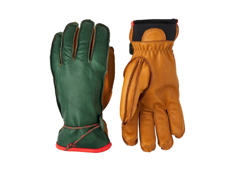 Hestra Wakayama 5-finger leather gloves in Forest green and Cork brown colorway