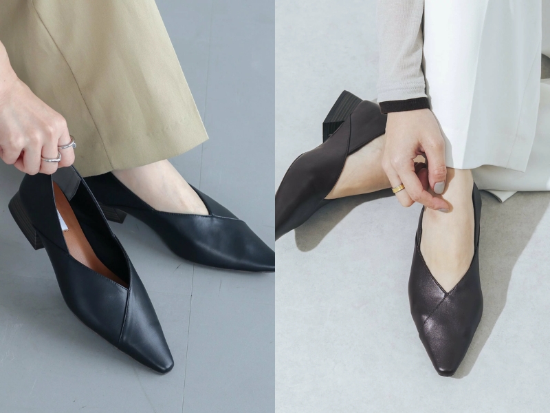 EVOL V-cut pointed-toe pumps with 3cm stacked heel in black, 2026 autumn/winter