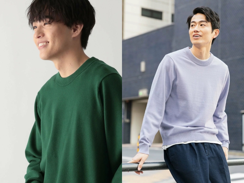 GLOBAL WORK Melty unisex crew-neck knit pullover in moss green